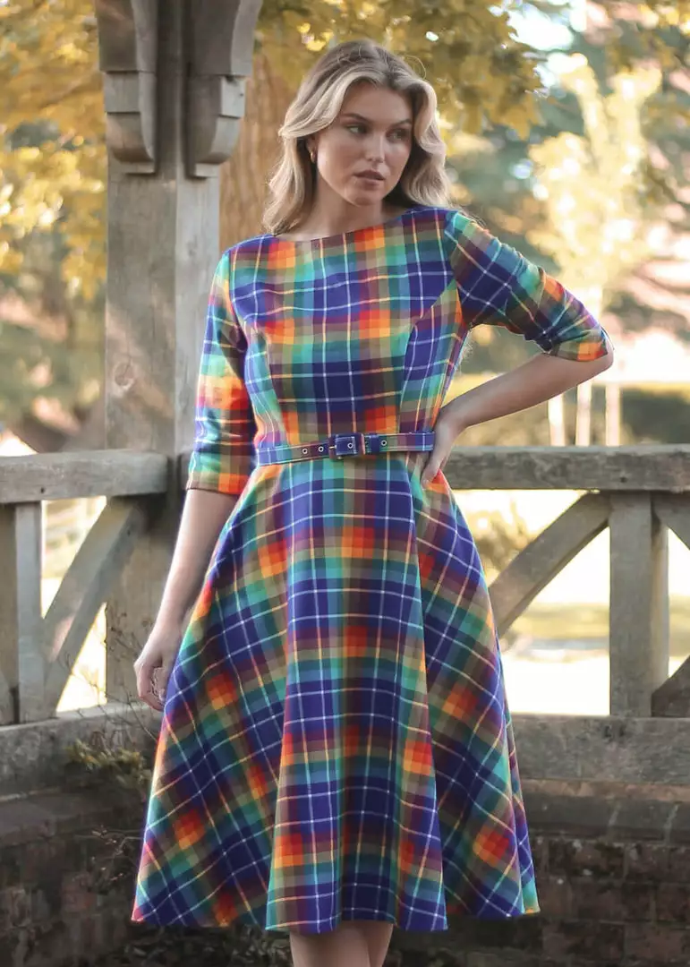 Collectif Suzanne Rainbow Check 50's Swing Dress Multi 3 Collectif Suzanne Rainbow Check 50's Swing Dress Multi
