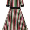 Collectif June Mountain Stripe 50's Swing Dress Multi New In