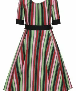 Collectif June Mountain Stripe 50's Swing Dress Multi New In