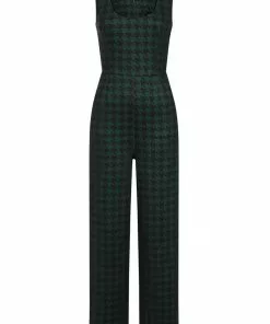 Collectif Gael Houndstooth Pinafore 40's Jumpsuit Green New In
