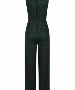 Collectif Gael Houndstooth Pinafore 40's Jumpsuit Green New In
