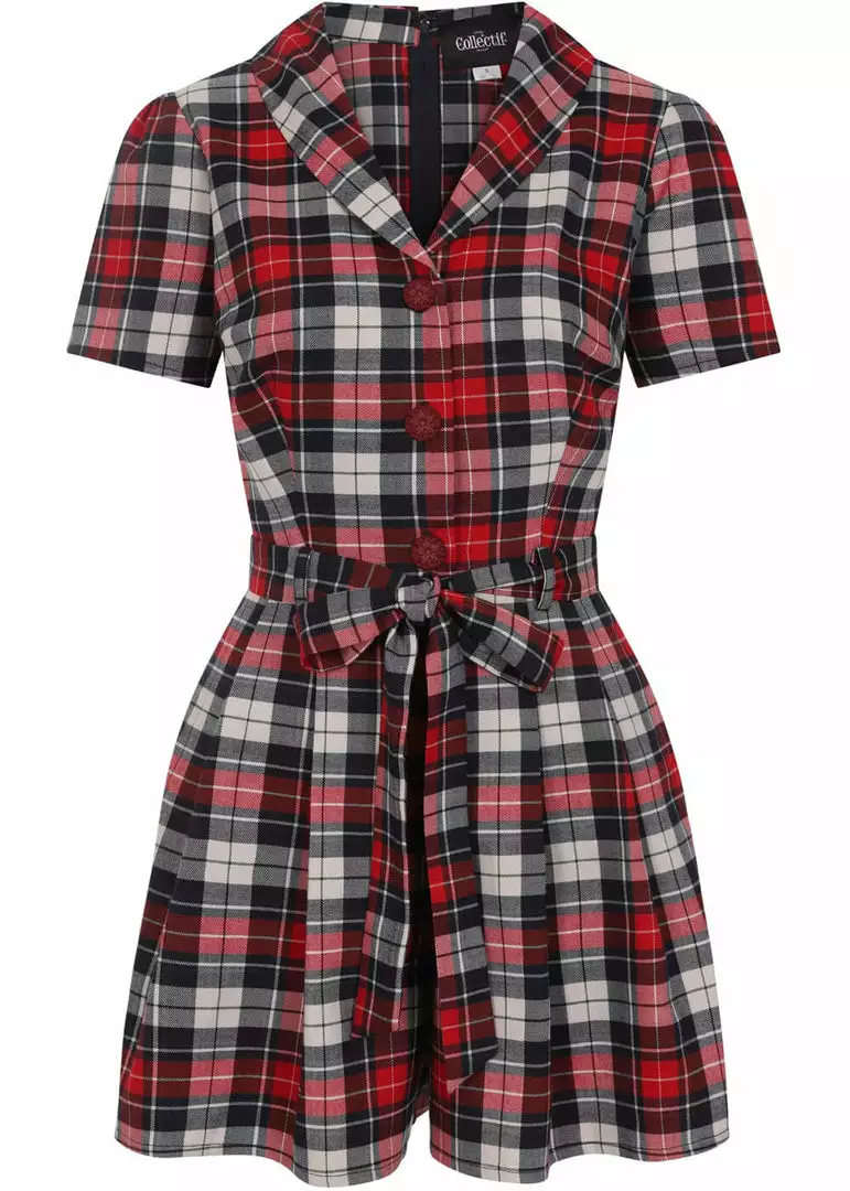 Collectif Hattie Sherwood Check 40's Playsuit Multicolour 3 Collectif Hattie Sherwood Check 40's Playsuit Multicolour