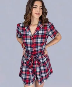 Collectif Hattie Sherwood Check 40's Playsuit Multicolour