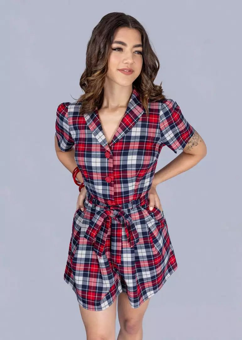 Collectif Hattie Sherwood Check 40's Playsuit Multicolour 4 Collectif Hattie Sherwood Check 40's Playsuit Multicolour