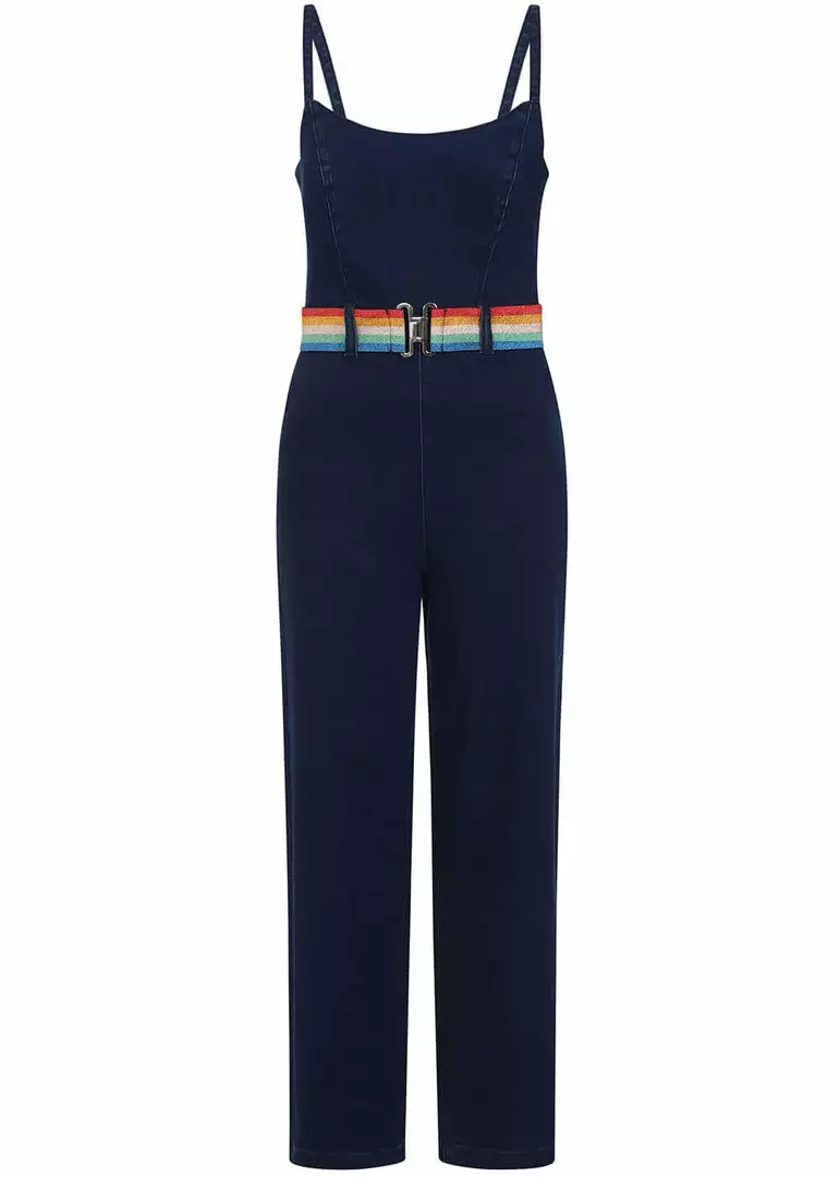 Collectif Iris Rainbow Denim Dungarees Blue New In 3 Collectif Iris Rainbow Denim Dungarees Blue New In