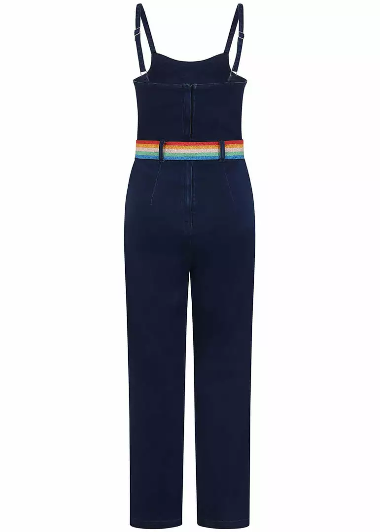 Collectif Iris Rainbow Denim Dungarees Blue New In 5 Collectif Iris Rainbow Denim Dungarees Blue New In