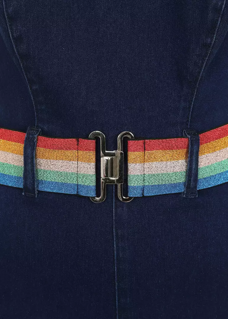 Collectif Iris Rainbow Denim Dungarees Blue New In 4 Collectif Iris Rainbow Denim Dungarees Blue New In