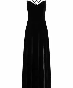 Collectif Amalia Velvet 60's Maxi Dress Black