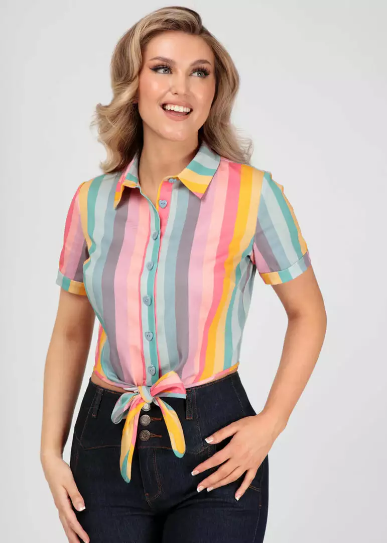 Collectif Sammy Dreamy Rainbow Stripe 50's Blouse Top Multi New In 4 Collectif Sammy Dreamy Rainbow Stripe 50's Blouse Top Multi New In