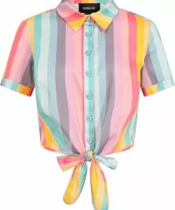 Collectif Sammy Dreamy Rainbow Stripe 50's Blouse Top Multi New In