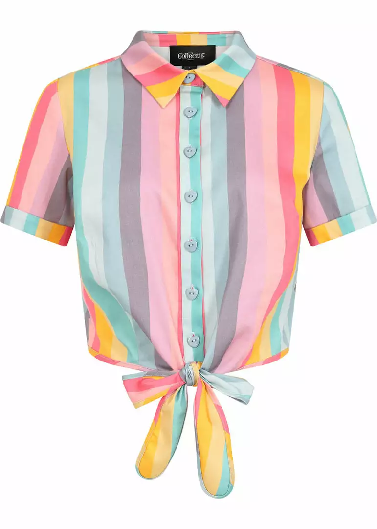 Collectif Sammy Dreamy Rainbow Stripe 50's Blouse Top Multi New In 3 Collectif Sammy Dreamy Rainbow Stripe 50's Blouse Top Multi New In