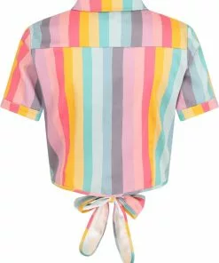 Collectif Sammy Dreamy Rainbow Stripe 50's Blouse Top Multi New In 10 Collectif Sammy Dreamy Rainbow Stripe 50's Blouse Top Multi New In
