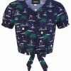 Collectif Misty Flamingo Palm 40's Blouse Navy