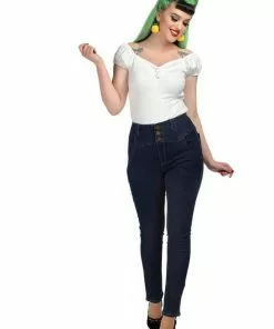 Collectif Rebel Kate 50'S Denim Jeans Navy Blue