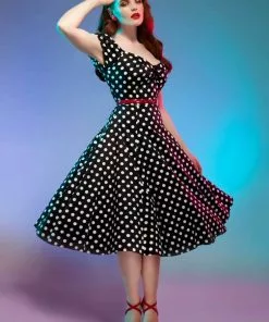 Collectif Dolores Polkadot Swing 50's Dress Black New In