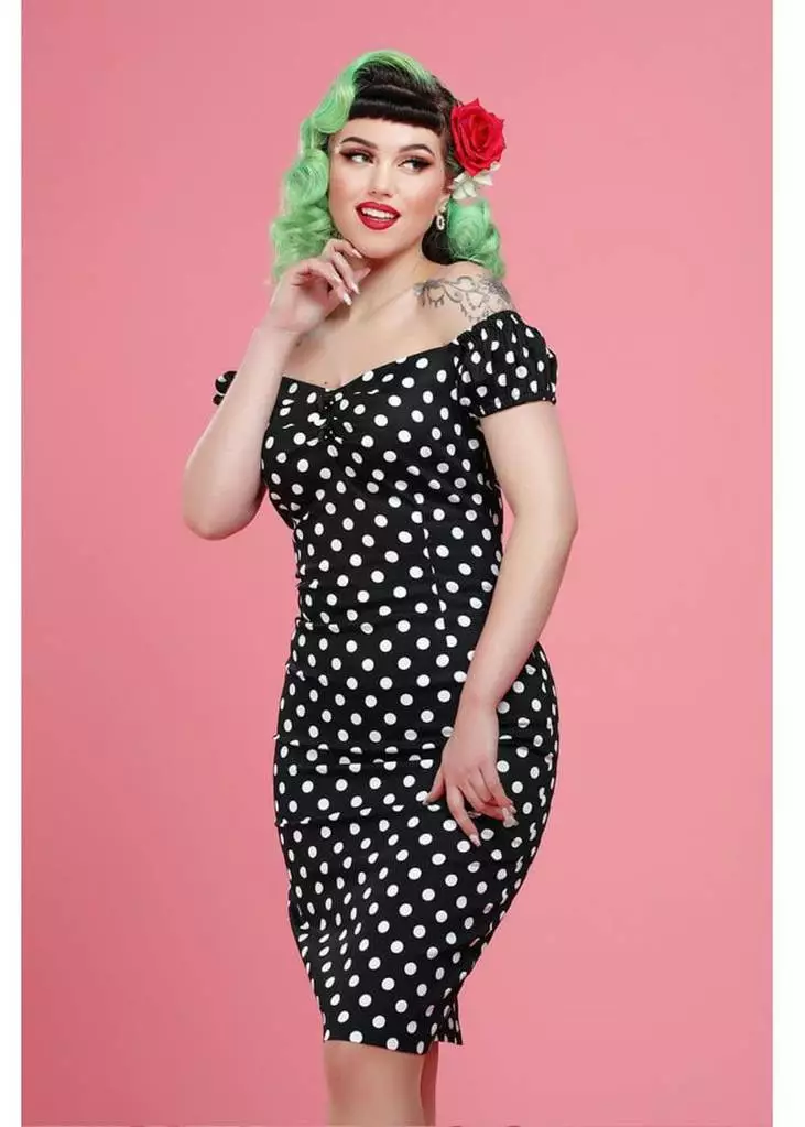 Collectif Dolores Polkadot 50's Pencil Dress Black New In 4 Collectif Dolores Polkadot 50's Pencil Dress Black New In