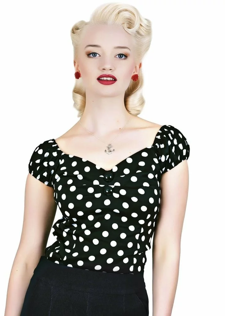 Collectif Dolores Polkadot 50's Top Black White New In 3 Collectif Dolores Polkadot 50's Top Black White New In