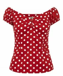 New In Collectif Dolores Polkadot 50's Top Red