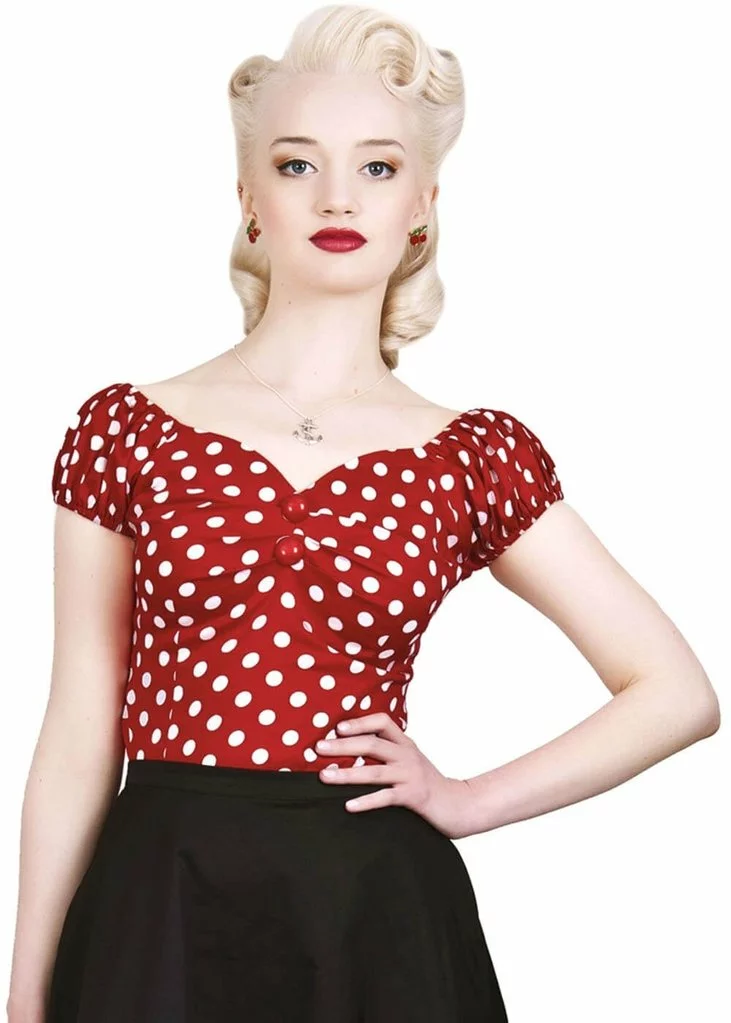 New In Collectif Dolores Polkadot 50's Top Red 6 New In Collectif Dolores Polkadot 50's Top Red