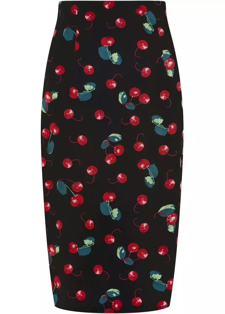 New In Collectif Fiona 50's Cherry Pencil Skirt Black Red Multi 4 New In Collectif Fiona 50's Cherry Pencil Skirt Black Red Multi