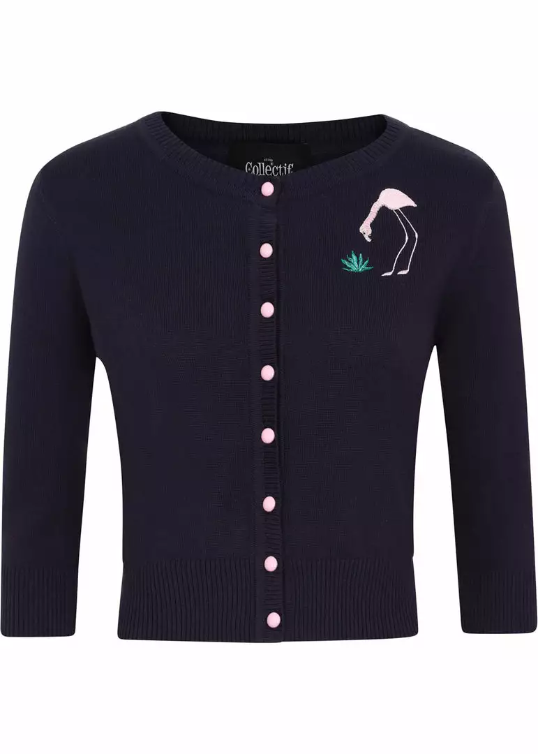 Collectif Lucy 50's Flamingo Palm Cardigan Navy 4 Collectif Lucy 50's Flamingo Palm Cardigan Navy