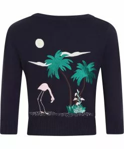 Collectif Lucy 50's Flamingo Palm Cardigan Navy