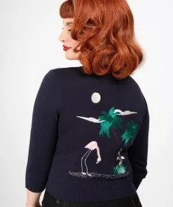 Collectif Lucy 50's Flamingo Palm Cardigan Navy 11 Collectif Lucy 50's Flamingo Palm Cardigan Navy