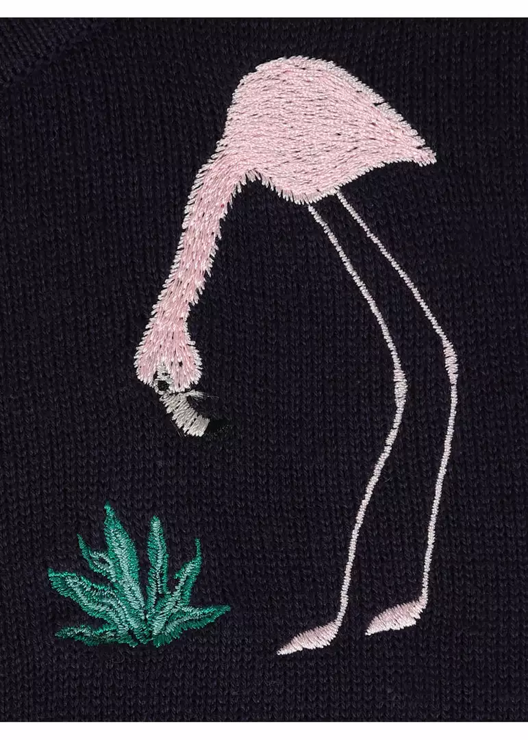 Collectif Lucy 50's Flamingo Palm Cardigan Navy 8 Collectif Lucy 50's Flamingo Palm Cardigan Navy