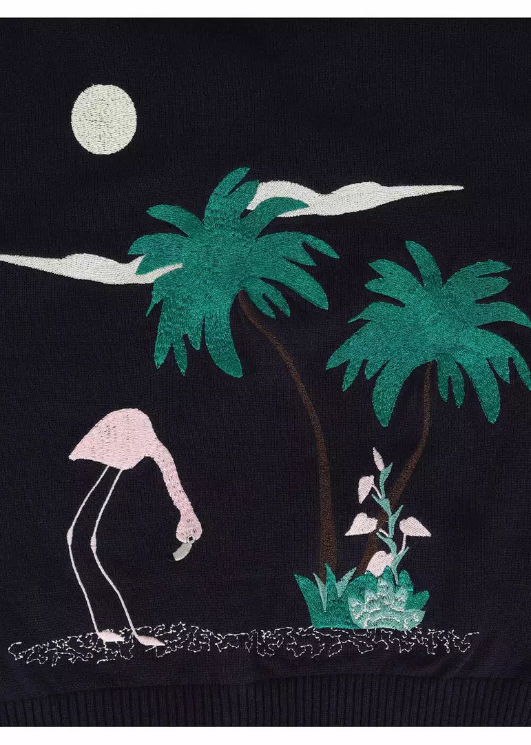 Collectif Lucy 50's Flamingo Palm Cardigan Navy 7 Collectif Lucy 50's Flamingo Palm Cardigan Navy