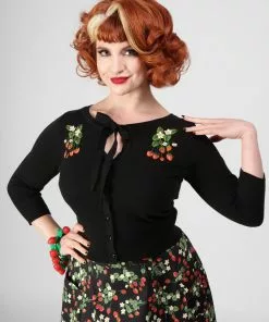 Collectif Charlene Wild Strawberries 50's Cardigan Black