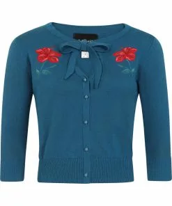 Collectif Charlene Eden Floral 50's Cardigan Teal