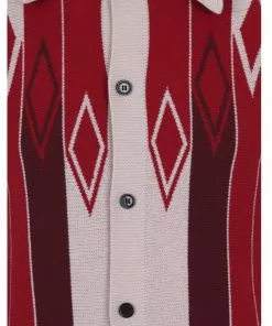 Collectif Men Luca Diamond Long Sleeve 60's Cardigan Red New In