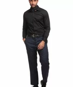 Collectif Men Bobbie Crosshatch Trousers Navy New In