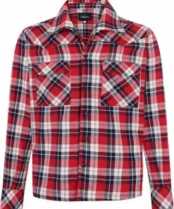 Collectif Men Tiago Mountain Check Shirt Red New In