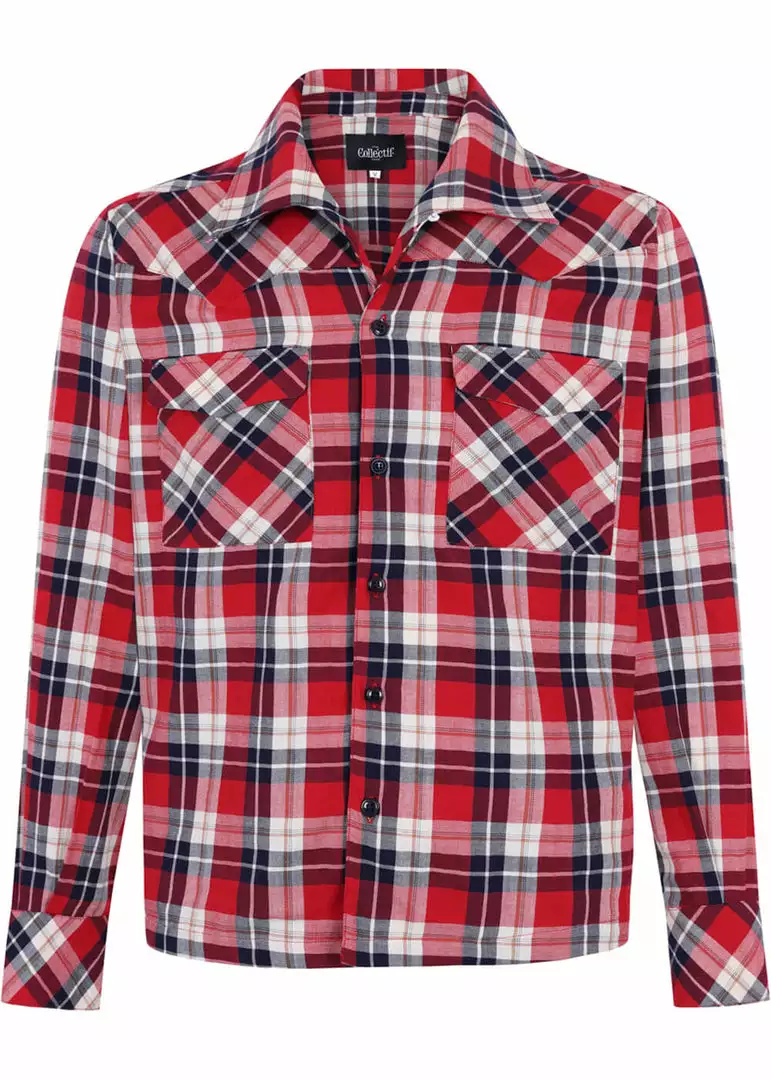 Collectif Men Tiago Mountain Check Shirt Red New In 4 Collectif Men Tiago Mountain Check Shirt Red New In