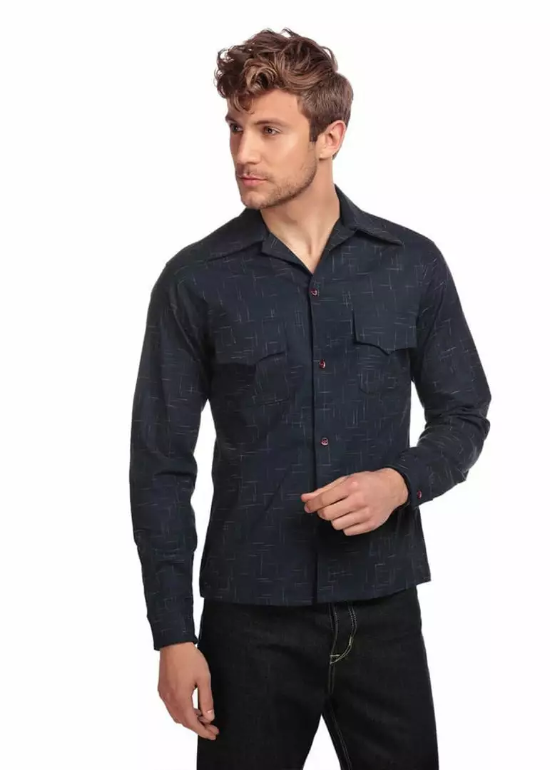 New In Collectif Men Adam Crosshatch Shirt Navy 3 New In Collectif Men Adam Crosshatch Shirt Navy