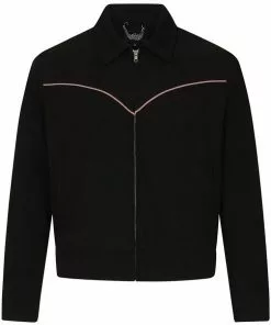 Collectif Mens Jonathan Piped Yoke 50's Jacket Black Pink New In