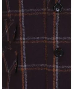 Collectif Men John Check Jacket Burgundy New In