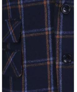 Collectif Mens John Check Jacket Navy New In