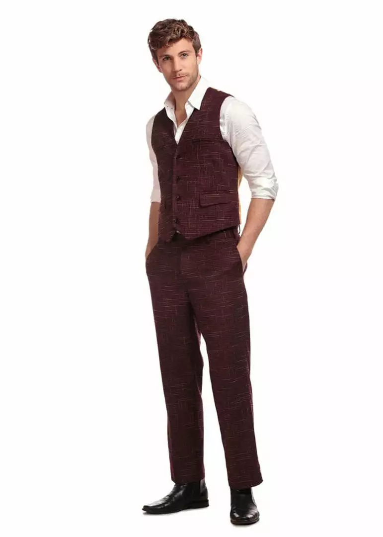 Collectif Men Max Crosshatch Waistcoat Burgundy 7 Collectif Men Max Crosshatch Waistcoat Burgundy