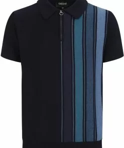 New In Collectif Men Pablo Moonbeam Knitted 50's Polo Shirt Blue