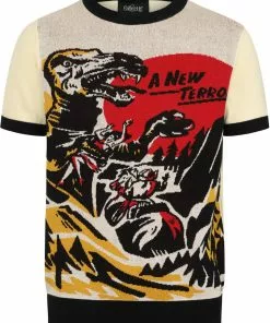 Collectif Men Scott Dino Attack Knitted 50's Top Cream New In