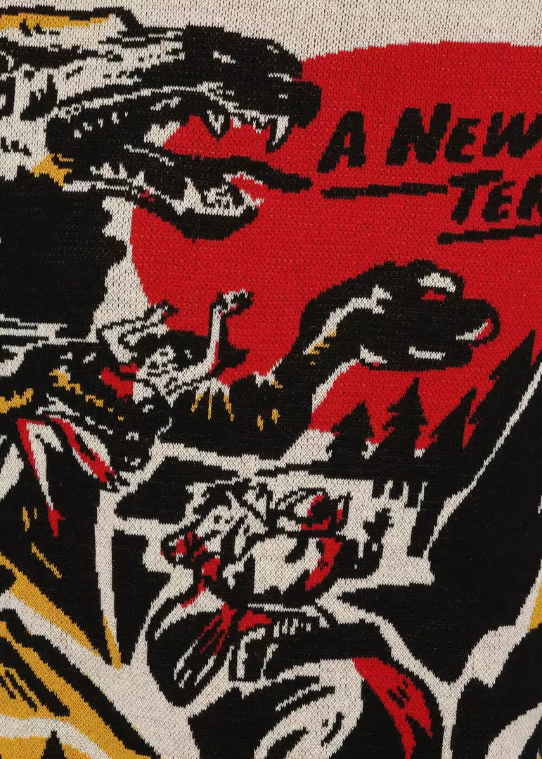 Collectif Men Scott Dino Attack Knitted 50's Top Cream New In 5 Collectif Men Scott Dino Attack Knitted 50's Top Cream New In