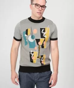 Collectif Men Scott Cocktail Hour Knitted 50's Top Grey