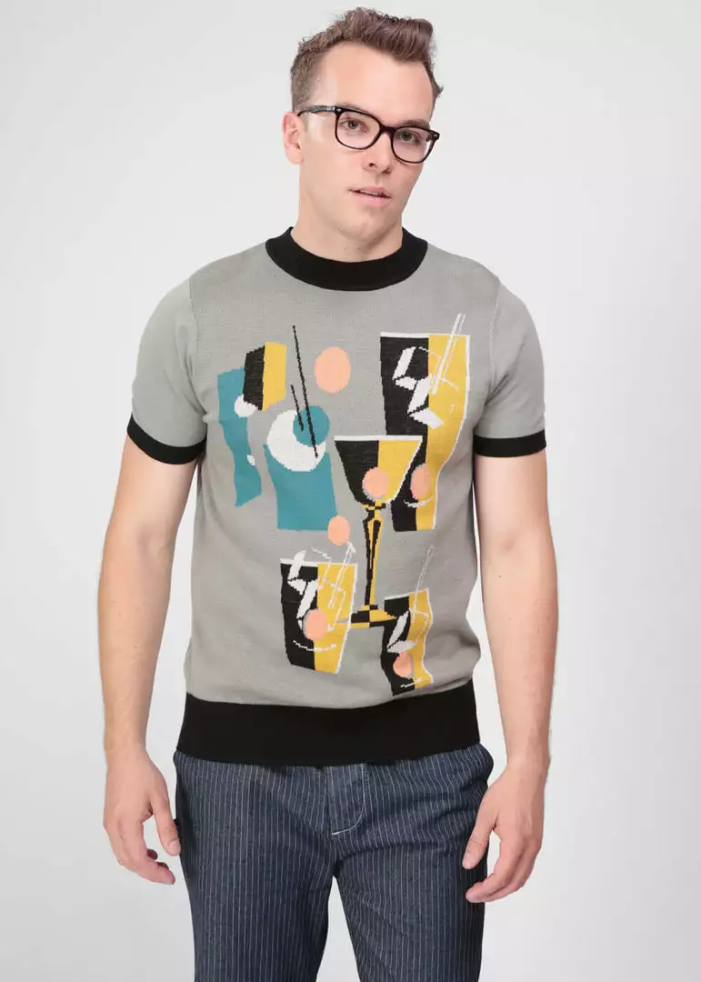 Collectif Men Scott Cocktail Hour Knitted 50's Top Grey 4 Collectif Men Scott Cocktail Hour Knitted 50's Top Grey