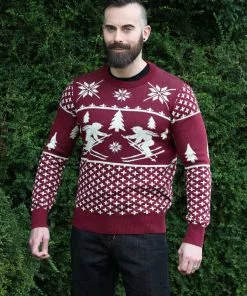 New In Collectif Mens James Festive Knitted Jumper Red