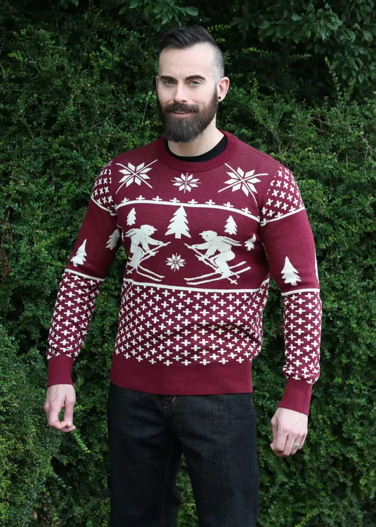 New In Collectif Mens James Festive Knitted Jumper Red 4 New In Collectif Mens James Festive Knitted Jumper Red