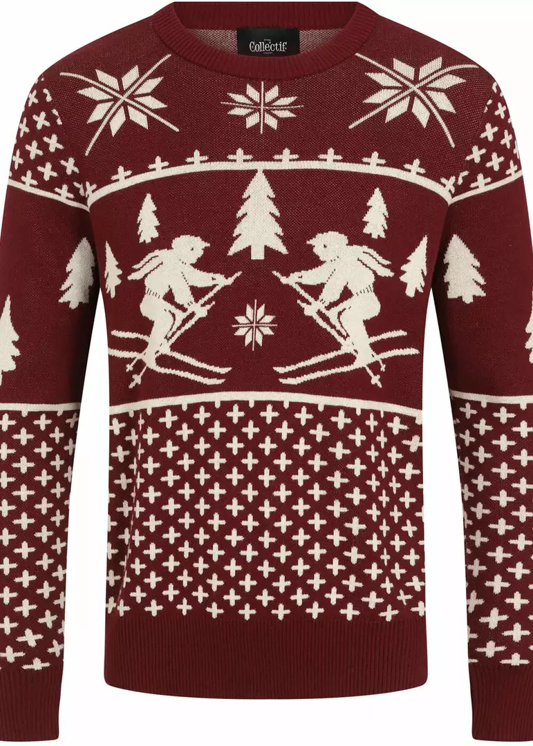 New In Collectif Mens James Festive Knitted Jumper Red 3 New In Collectif Mens James Festive Knitted Jumper Red