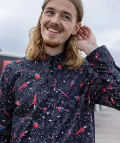 New In Collectif Men Henry Atomic Rocket 50's Shirt Black