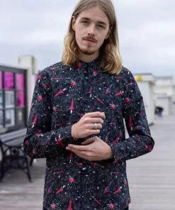 New In Collectif Men Henry Atomic Rocket 50's Shirt Black